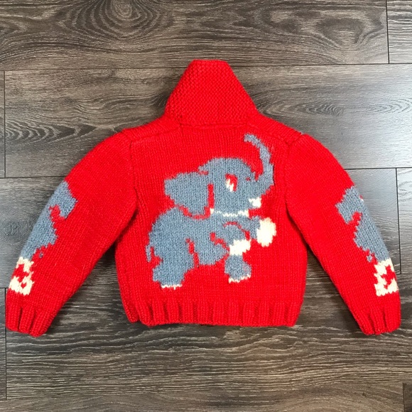 Circus Elephants & Clowns 1920-1950 Vintage Knitted Full Zip Cowichan Sweater - Picture 4 of 4